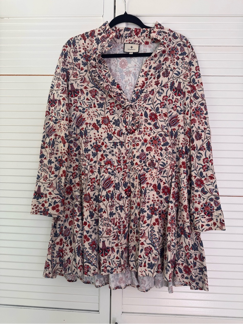 Tuckernuck Callahan floral ruffle dress with Red & Blue Floral Print - Picture 1 of 2